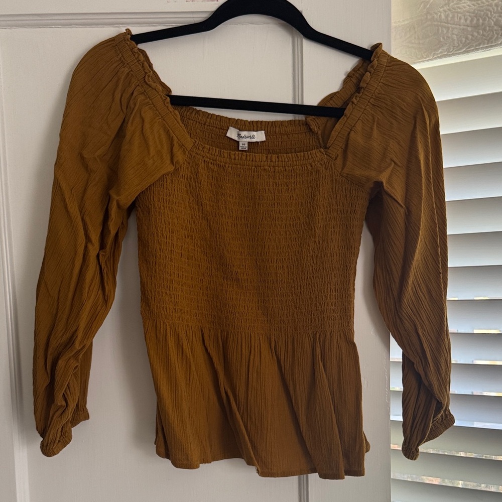 Madewell Mustard Smocked Blouse